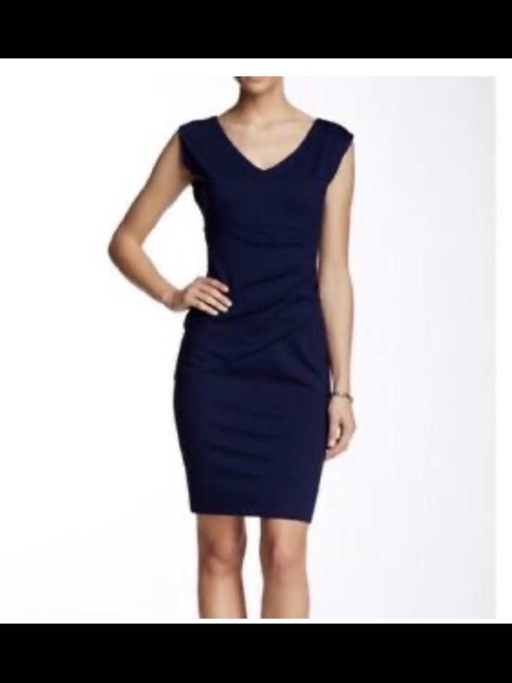 Diane Von Furstenberg Navy V-Neck Midi Dress